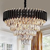 Amazon.com: Modern Crystal Chandeliers 3 Tiers Black and Gold Pendant Light Fixtures 16” Round Flush | Amazon (US)