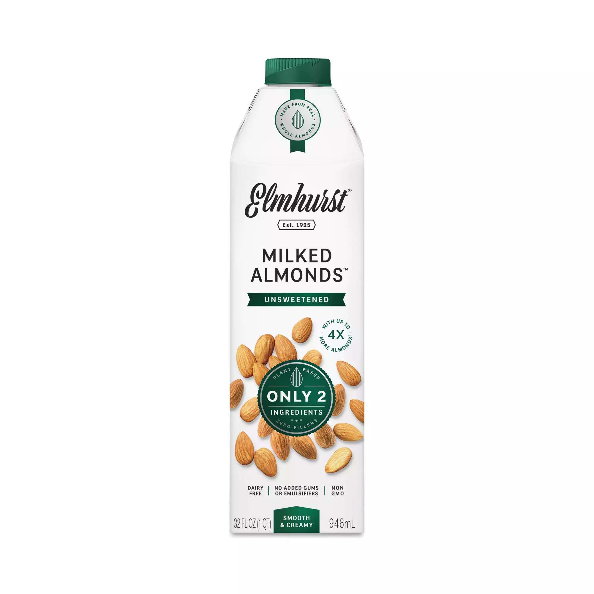 Elmhurst Unsweetened Milked Almonds 32 fl oz carton | Thrive Market
