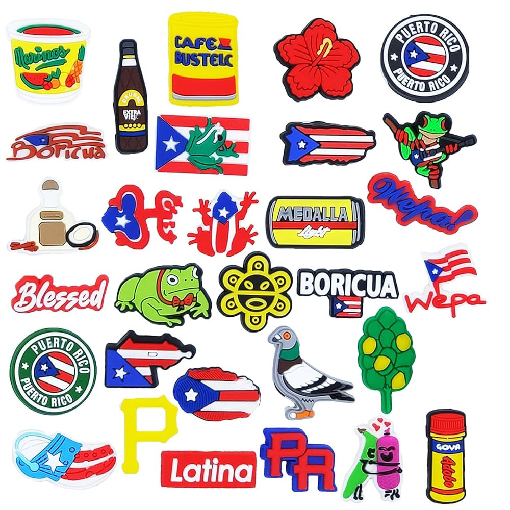 Felvjiaa 30pcs Puerto Rico Charms, Puerto Rican Boricua Shoe Charms,Shoe or Bag Jewelry Decoratio... | Amazon (US)