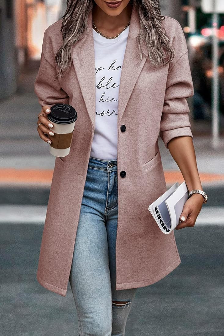 Women's 2023 Plaid Shacket Jacket Casual Button Wool Blend Winter Tartan Trench Coat With Pockets | Amazon (US)