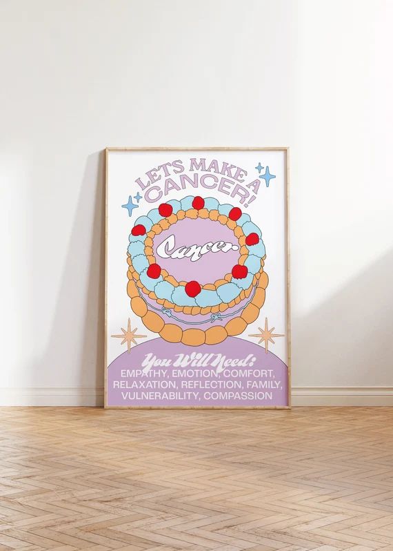 Cancer Cake Print Zodiac Star Sign Poster Cute Illustration | Etsy | Etsy (US)