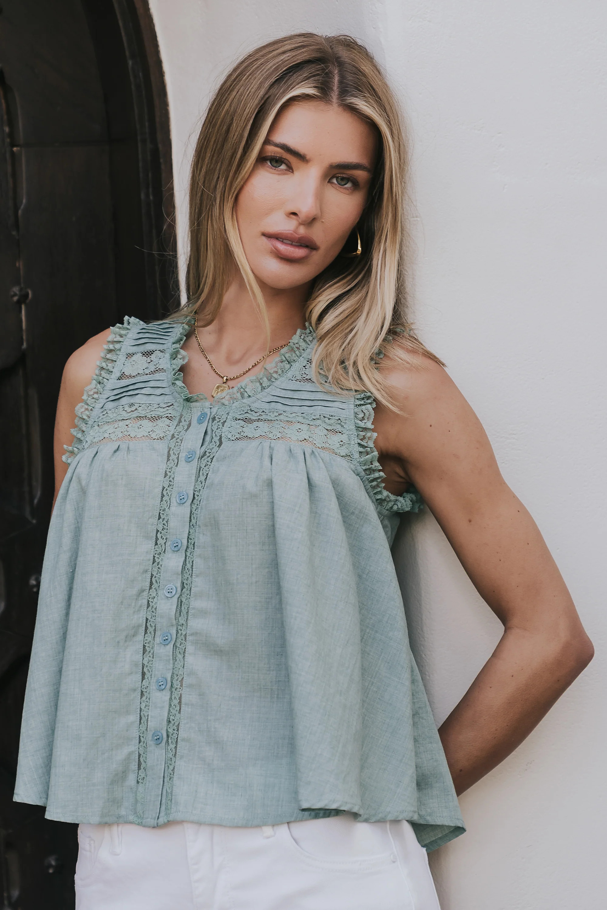 Megan Button Up Tank in Teal | Böhme US
