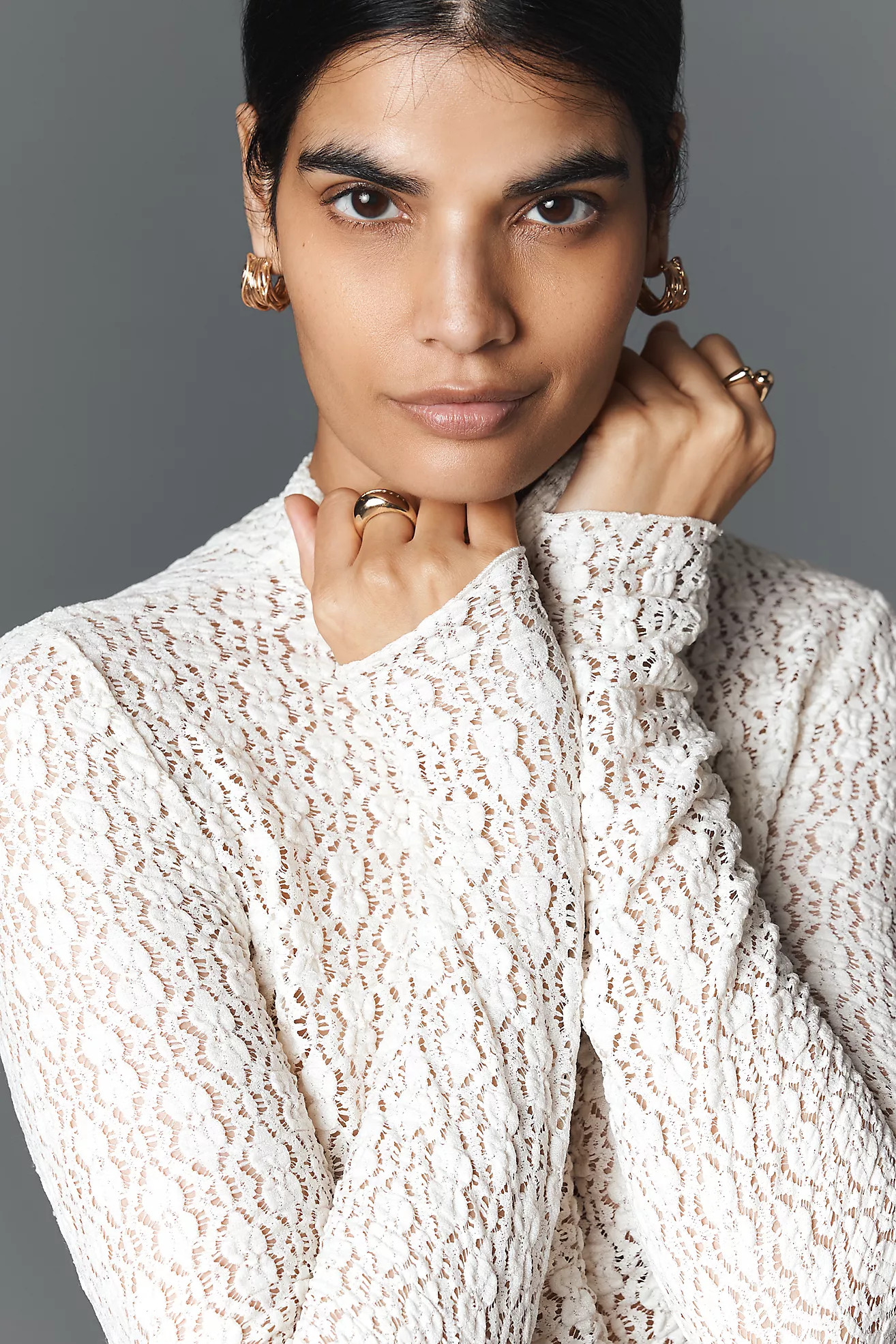 By Anthropologie Smocked Lace Long-Sleeve Top | Anthropologie (US)