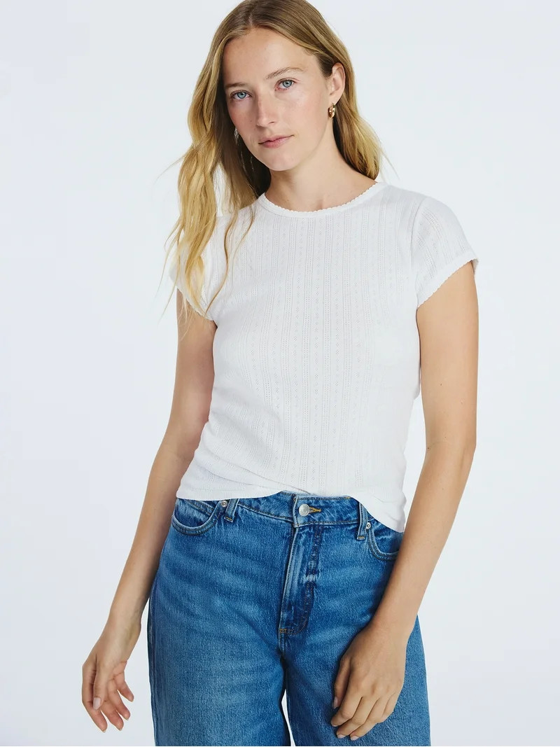 Free Assembly Women's and Women's Plus Pointelle Mini Tee with Short Sleeves, Sizes XS-4X | Walmart (US)