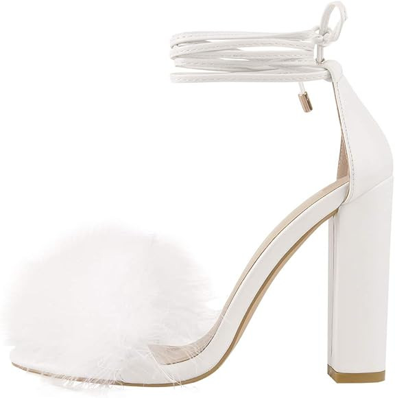 Richealnana Women's Fluffy Marabou Feather Heeled Sandals | Amazon (US)