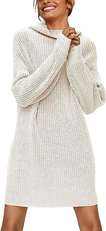 LILLUSORY Women's Turtleneck Fall Long Batwing Sleeve Casual Loose Oversized Sweater Dress Winter... | Amazon (US)