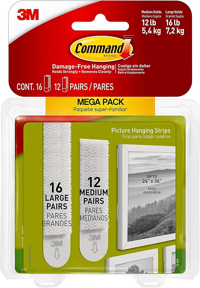 3M Command Damage-Free Hanging Mega pack 16 L Pairs & 12 M Pairs, Holds 16 lb 7.2 kg & 12lb, 5.4k... | Amazon (US)
