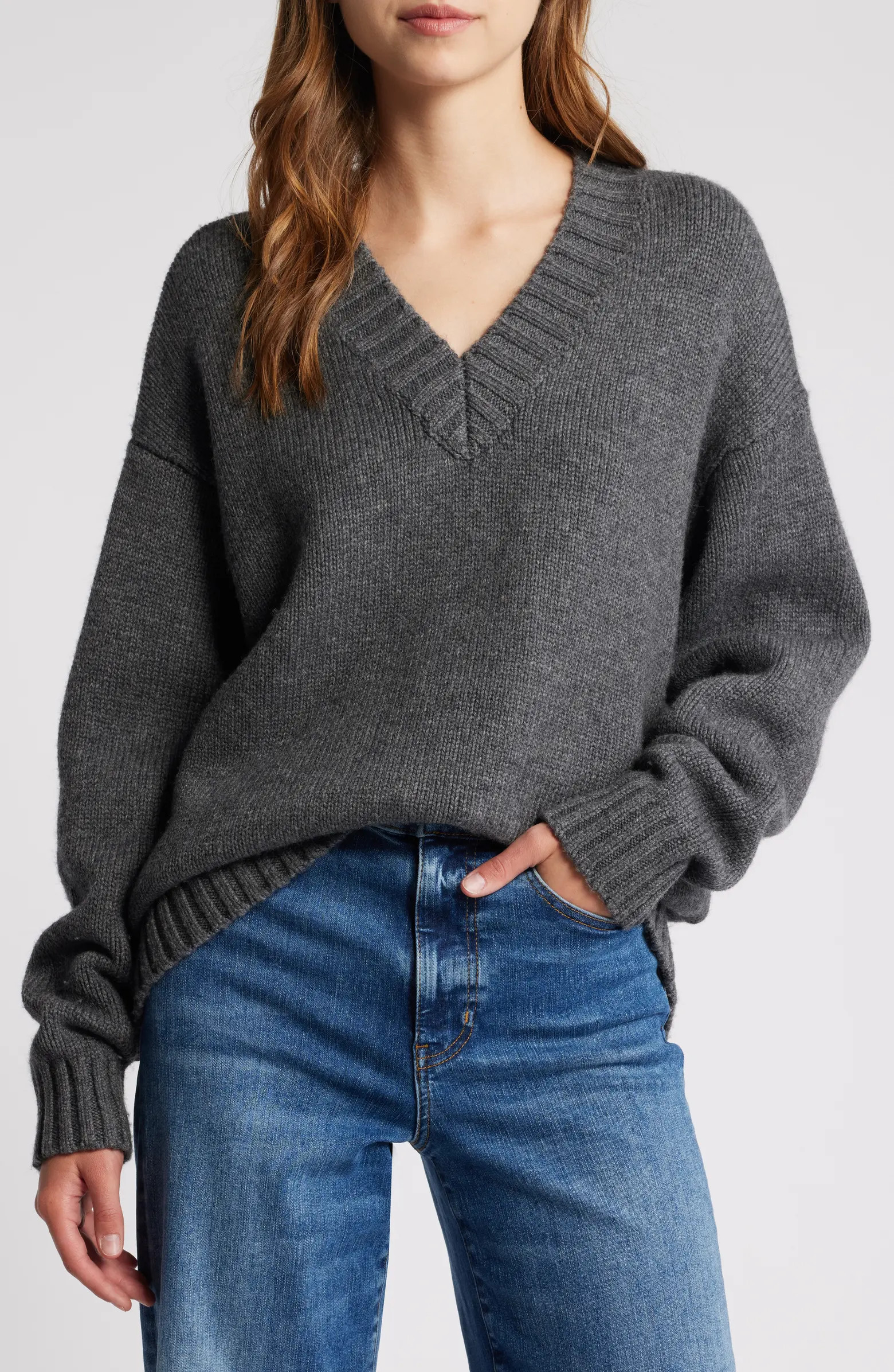 Chunky V-Neck Wool & Cashmere Sweater | Nordstrom Rack