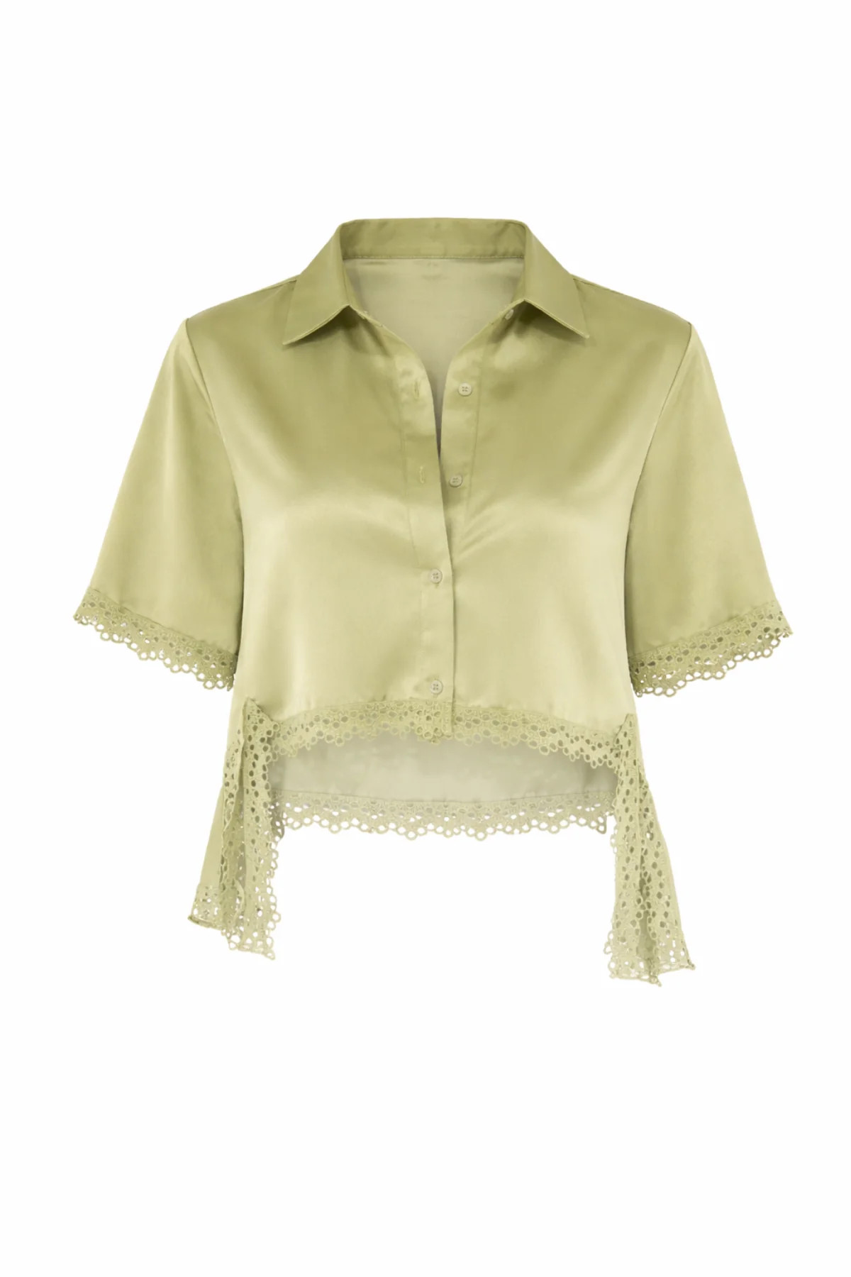 TALLULA Olive Crochet Trim Shirt | Noughts and Kisses
