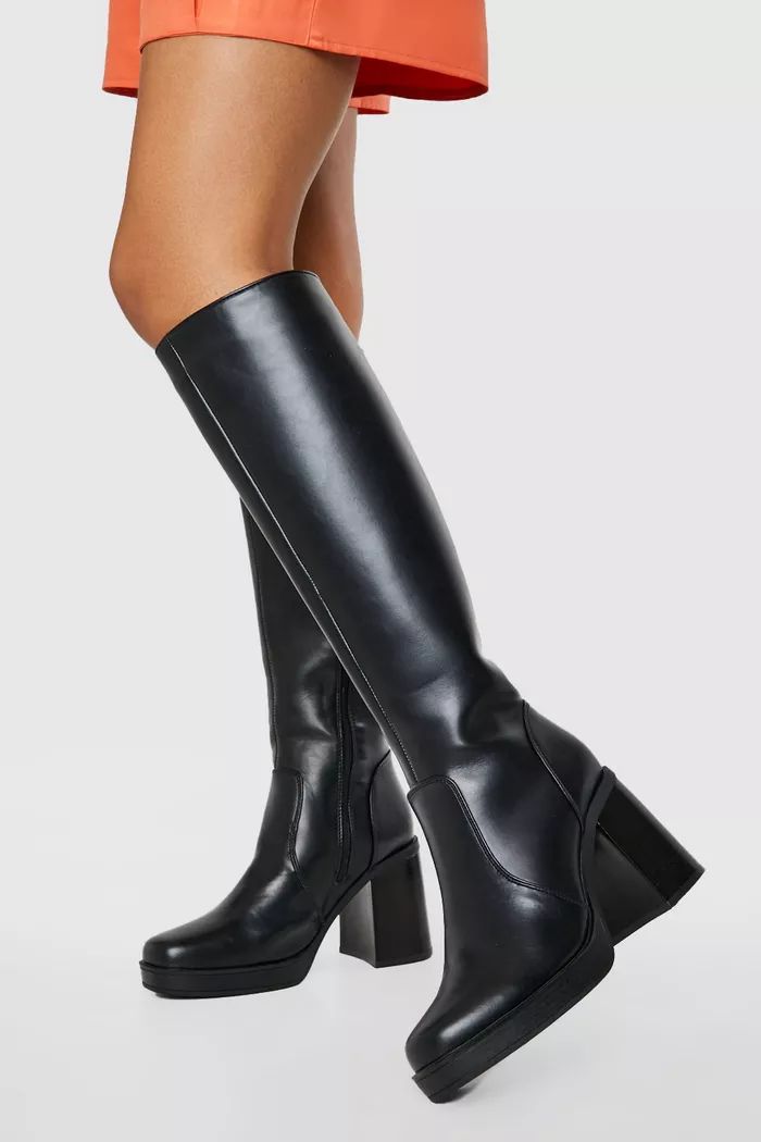 Knee High Platform Block Heel Boots | Boohoo.com (UK & IE)