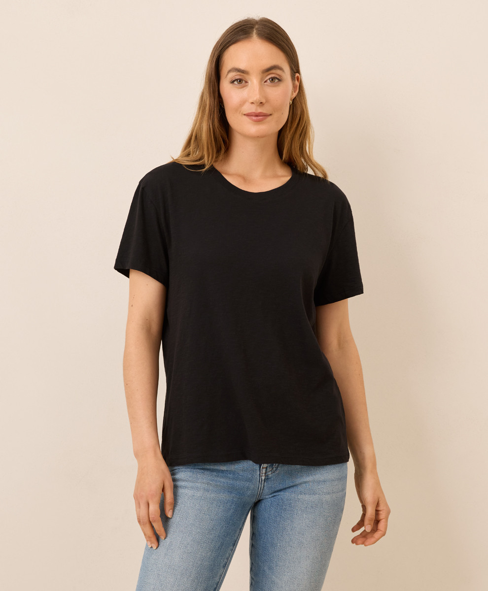 Women's Black Featherweight Slub Relaxed Tee S | Pact Apparel