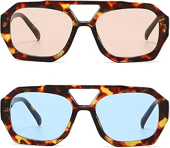 Mirkcittle Trendy Square Aviator Sunglasses for Women Men Hexagonal Thick Frame Double Bridge Des... | Amazon (US)