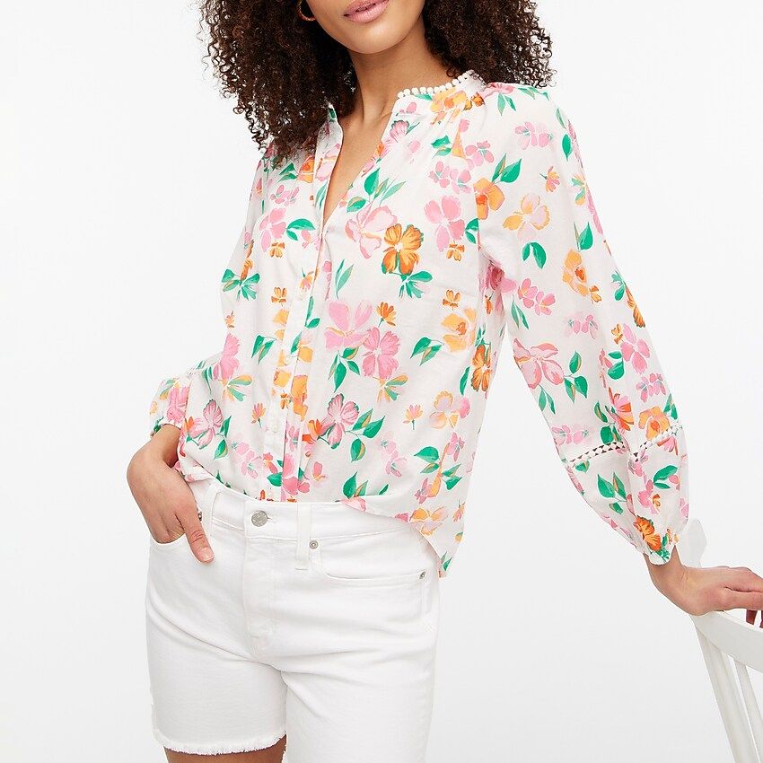Lightweight cotton button-front top with trim | J.Crew Factory
