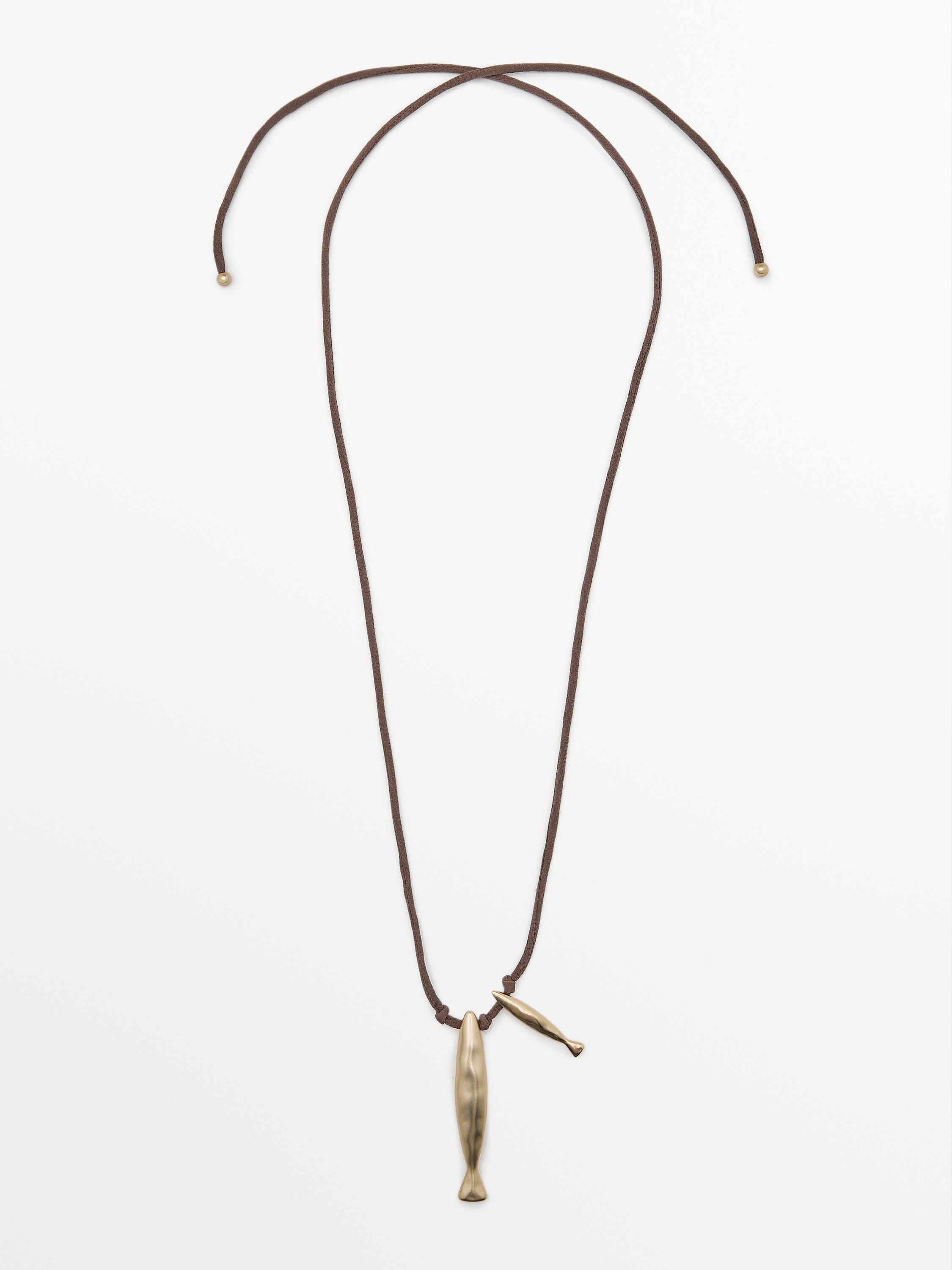 Silk cord necklace. Metal parts with fish design. Care instructions: Avoid water, perfumes and ch... | Massimo Dutti US