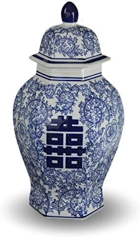 14" Classic Blue and White Porcelain Floral Temple Ginger Jar Vase, China Ming Style, Jingdezhen, Do | Amazon (US)
