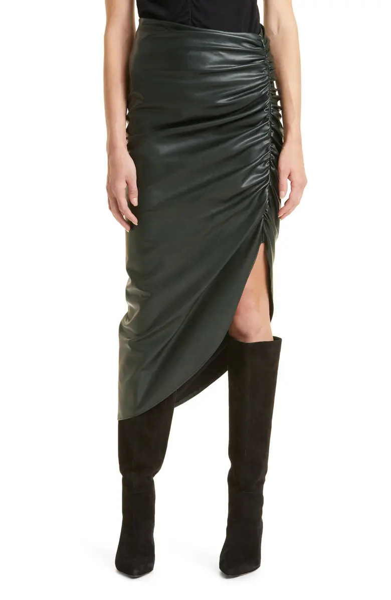 Veronica Beard Ari Asymmetric Ruched Faux Leather Midi Skirt | Nordstrom | Nordstrom