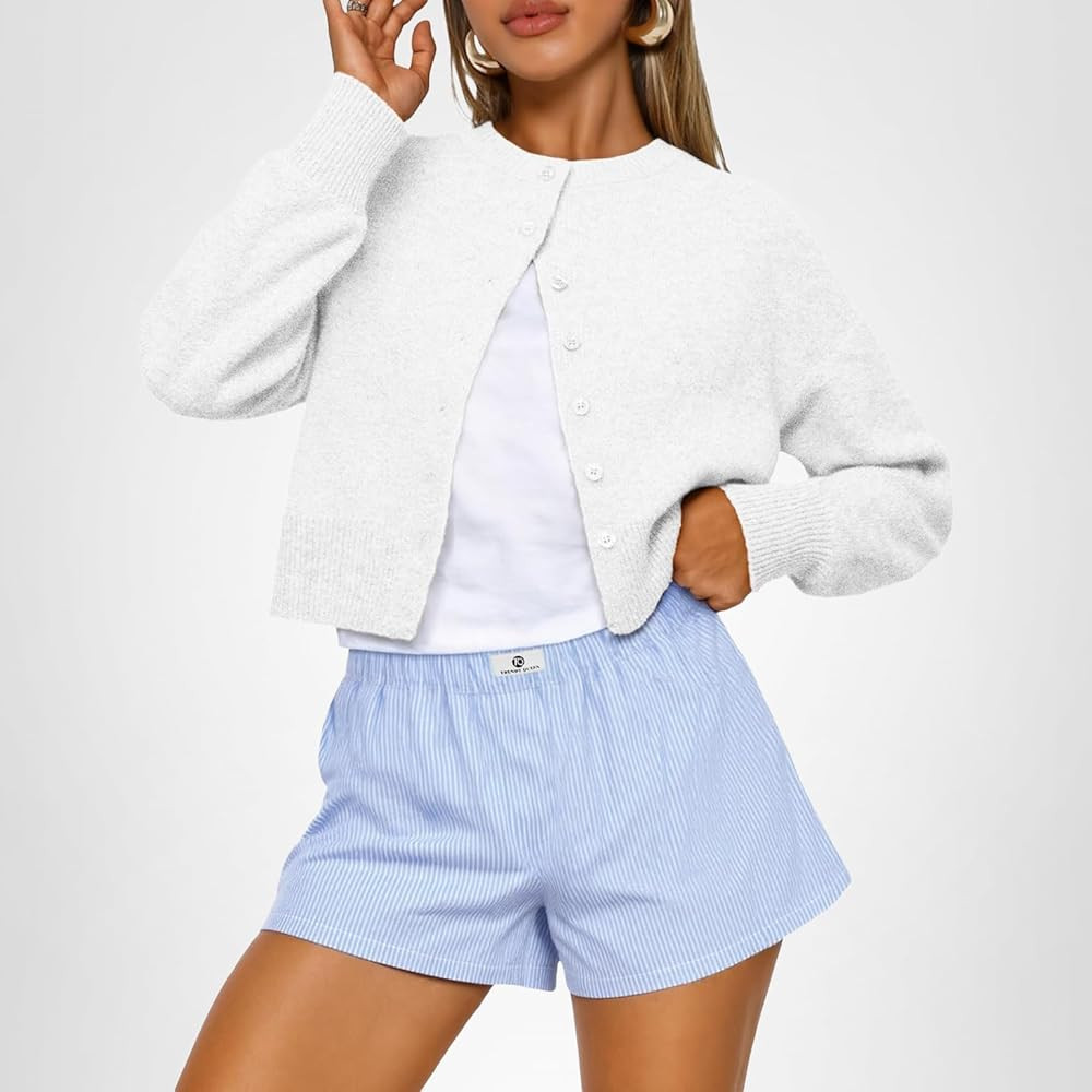 Trendy Queen Cropped Cardigan Sweaters for Women Lightweight Y2k Fall Outfits Spring Fashion Clot... | Amazon (US)