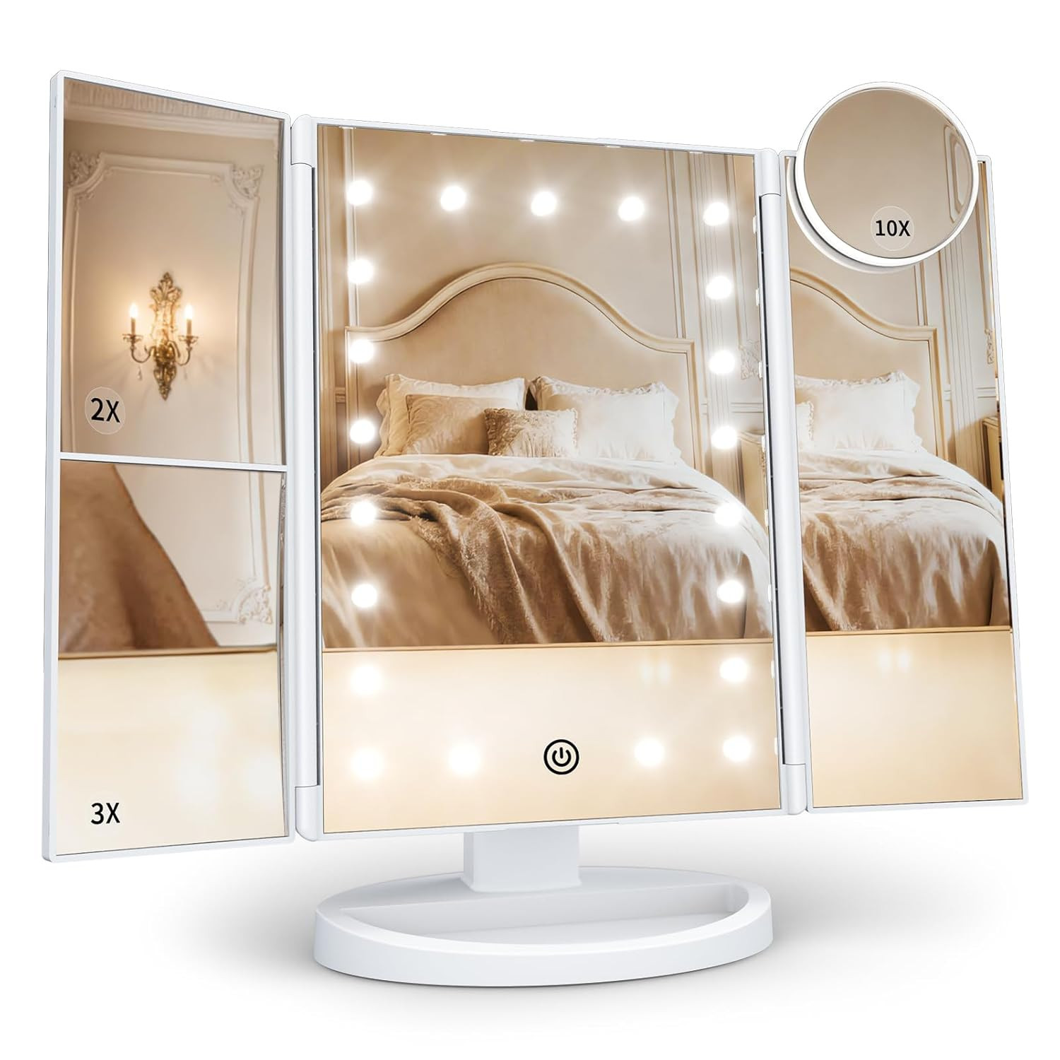 HUONUL Makeup Mirror Vanity Mirror with Lights, 2X, 3X, 10X Magnification, Touch Control, Trifold... | Amazon (US)