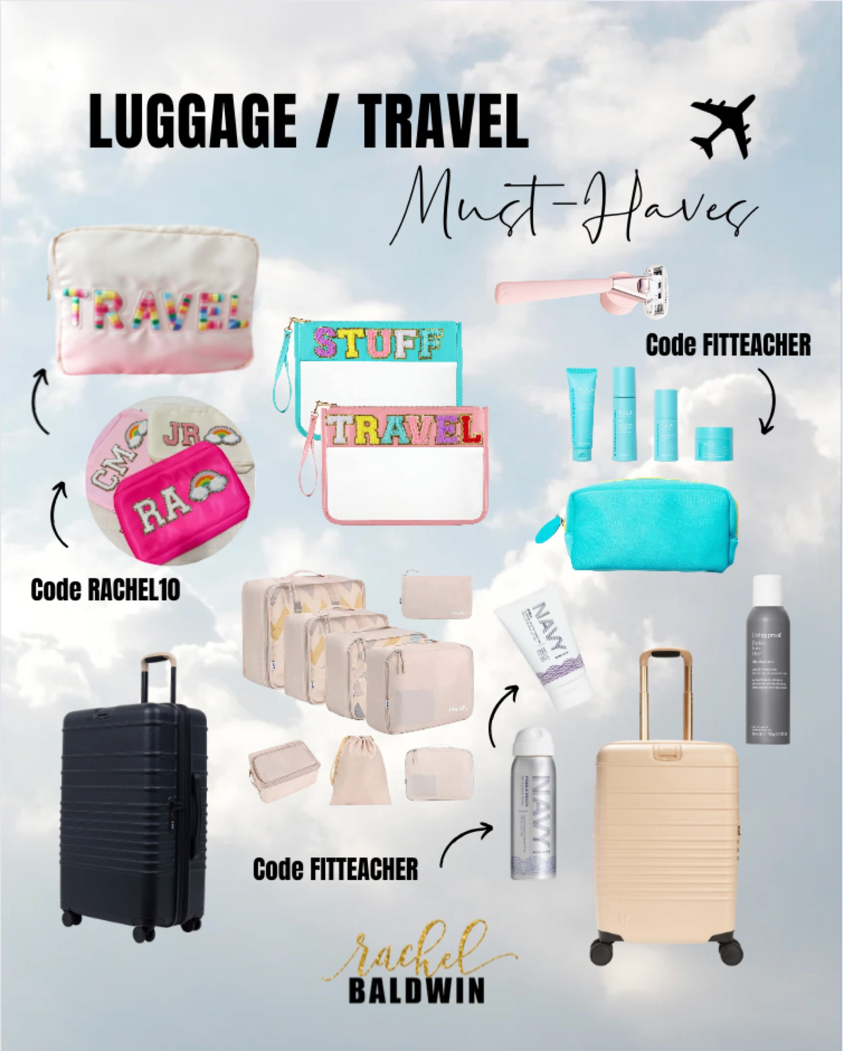 Just in time for summer vacation, I’ve gathered up all my luggage and travel must-haves, including my go-to carry-on, beauty products I can’t live without, and pouches on pouches on pouches ✈️🧳🍹☀️ 

Use code RACHEL10 for a discount at Kenz Kustomz and code FITTEACHER for discounts at Tula and Navy Hair 🙌

#LTKbeauty #LTKSeasonal #LTKtravel
