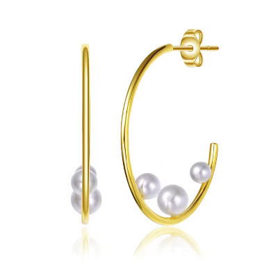 Guili 14K Gold Plated Pearl Open Hoop Earrings for Jewelry Enthusiasts Featuring Sophisticated Design and Perfect Sparkle for Any Occasion | Target
