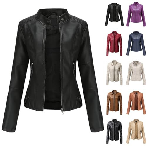 Black Leather Jacket Women,Womens Leather Jacket Long Sleeve Faux Leather Coats Motorcycle Outwear Bomber Jackets(02-Black,3X-Large) | Amazon (US)