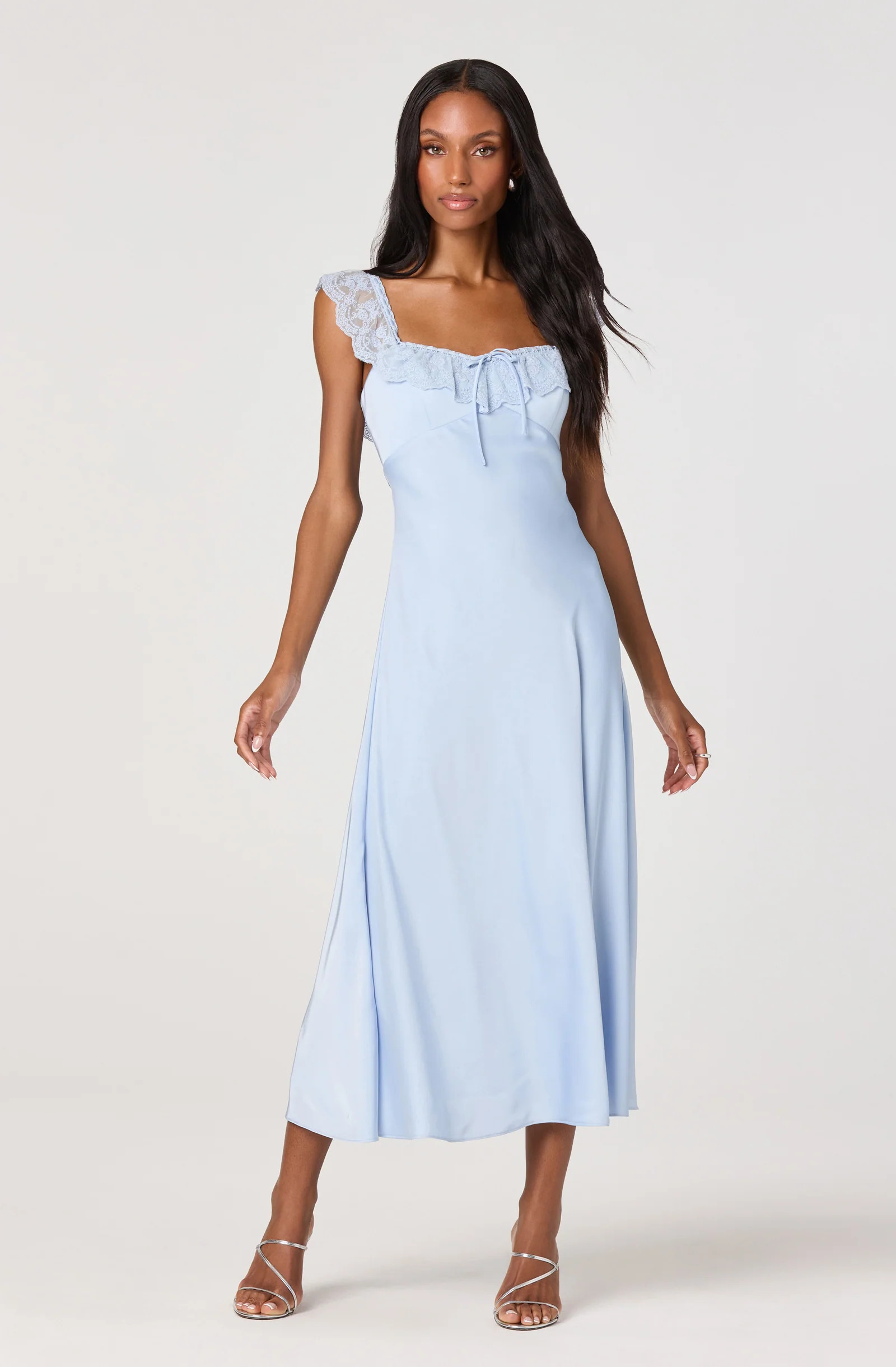Makiya Lace Strap Empire Waist Midi Dress - Blue / XS | ASTR The Label (US)