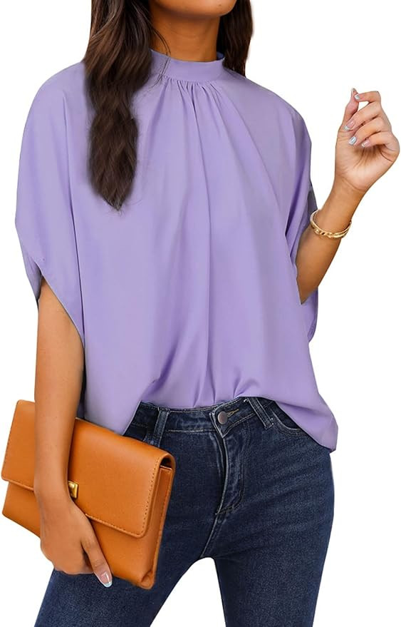 Teepie Womens Blouses Dressy Casual Mock Neck Batwing Sleeve Tops Loose Fit Tie Back Summer Tunic... | Amazon (US)