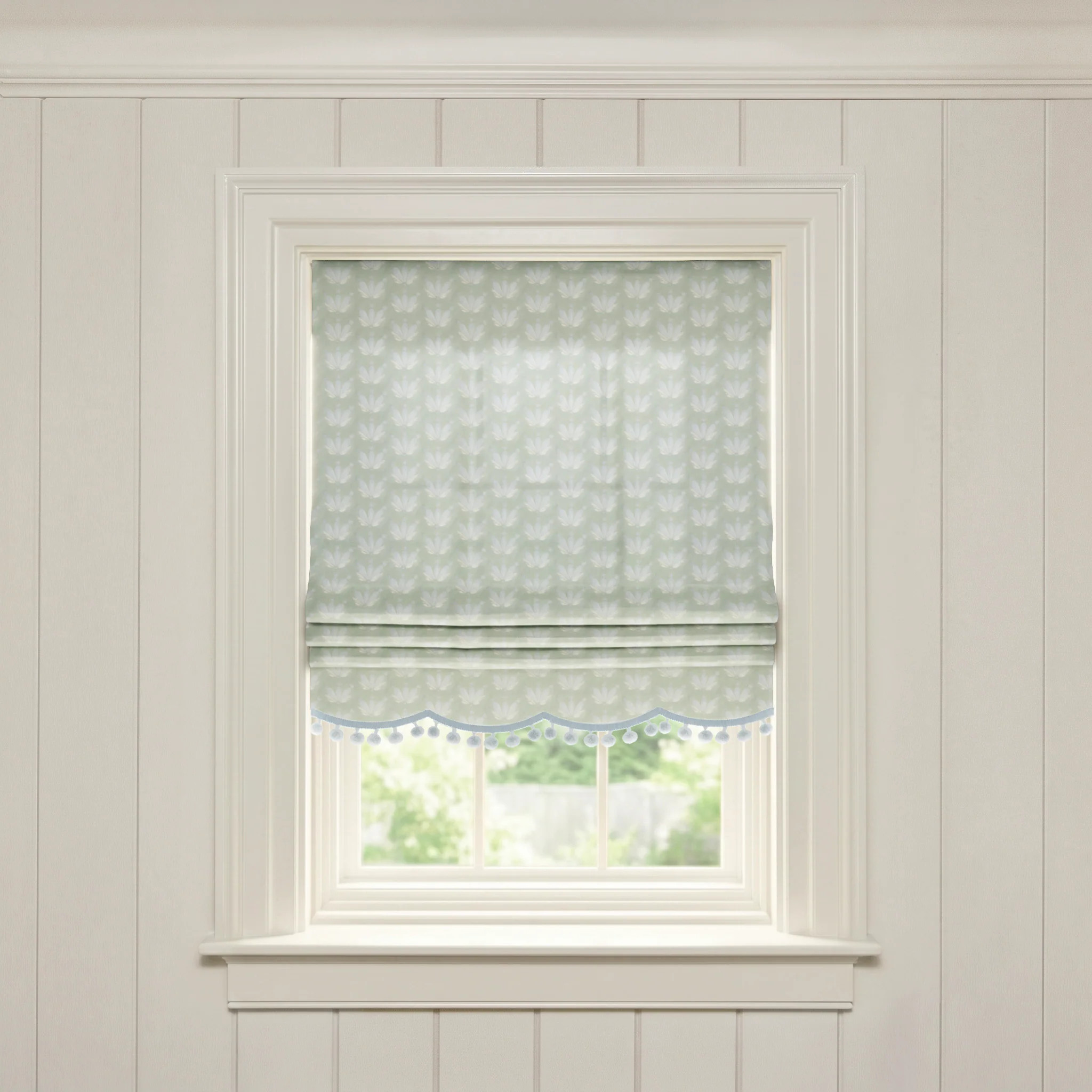 Serena Sea Salt Printed Cotton Roman Shade | Pepper Home