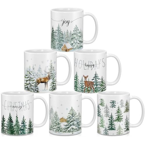 Didaey 6 Pcs Christmas Tree Mugs Winter Reindeer and Pine Tree Ceramic Mugs for Hot Chocolate Coffee Hot/Cold Beverages Cups for Rustic Christmas Holiday Gift | Amazon (US)