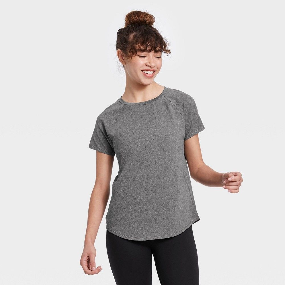 Women's Essential Crewneck Short Sleeve T-Shirt - All in Motion Charcoal Heather XS, Grey Grey | Target