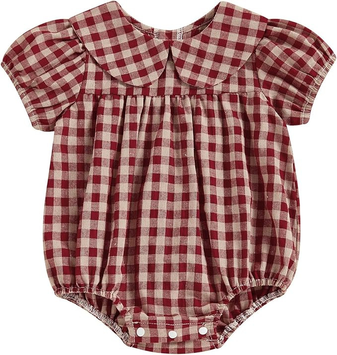 Bagilaanoe Summer Outfit Infant Baby Girl Clothes Short Sleeve Romper Bodysuit Solid Doll Collar ... | Amazon (US)