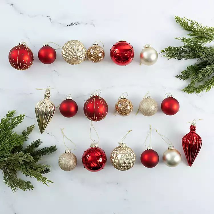 Red and Gold Satin Finish Ornaments, Set of 18 | Kirkland's Home