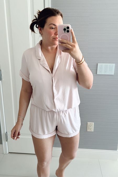 my fave pajamas in pale pink ribbed! in the size large. so soft and comfy 

#LTKMidsize #LTKFindsUnder100