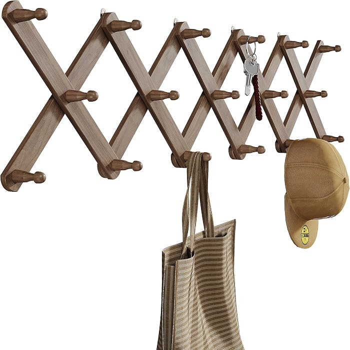 OROPY Wood Accordion Wall Hanger, Expandable Coat Rack Wall Mount with 17 Pegs, Expanding Hat Rac... | Amazon (US)