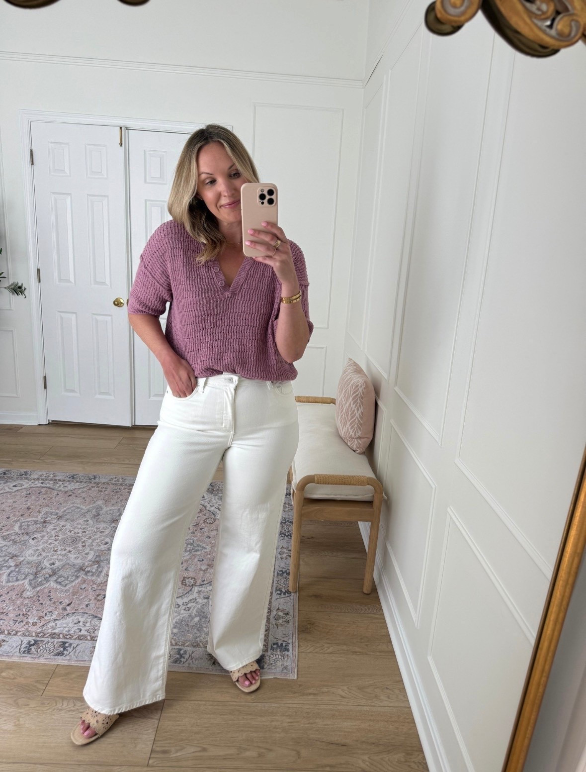Casual spring outfit - date night outfit - size 10 jeans and med top 