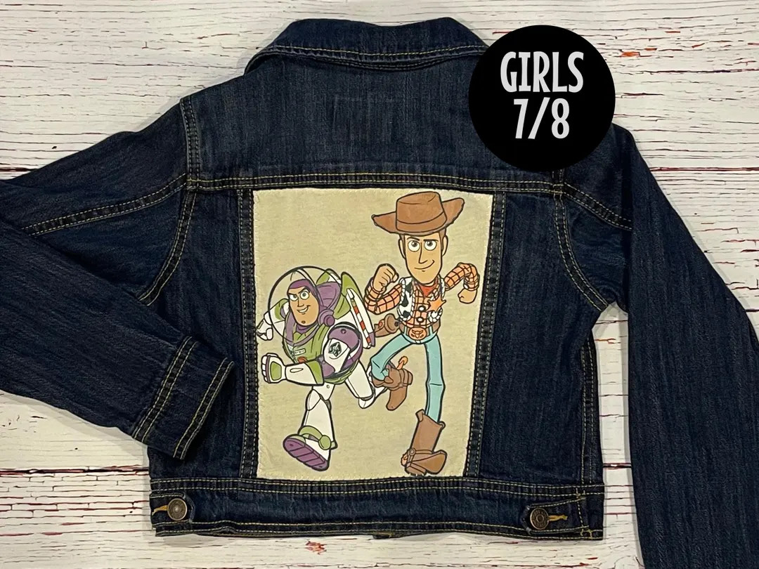 Upcycled Jean Jacket With a Toy Story T-shirt Applique (girls Size 7/8) - Etsy | Etsy (US)