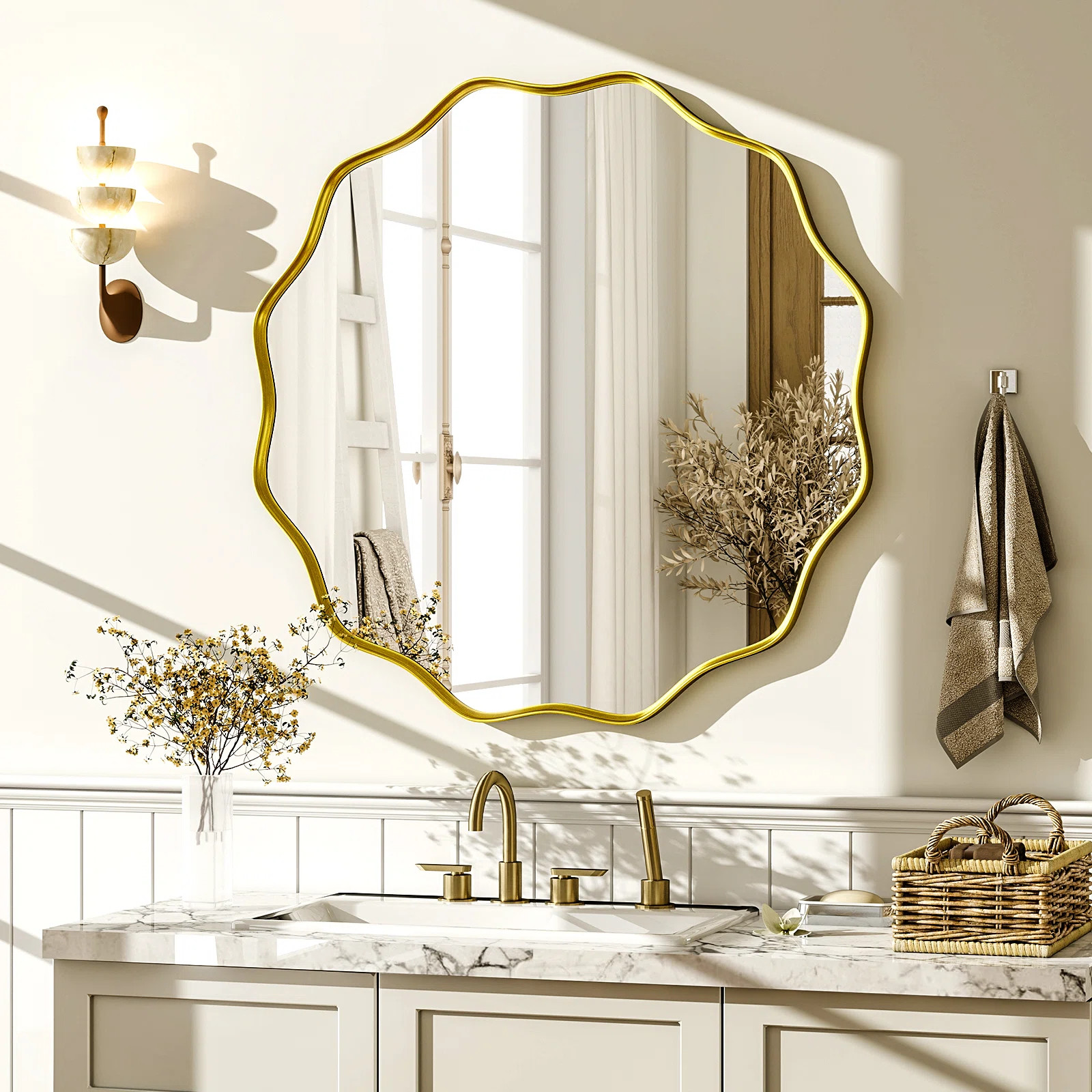 Aluminum Round Wavy Wall Mirror Waterproof Bathroom Mirror Decorative Mirror | Wayfair North America
