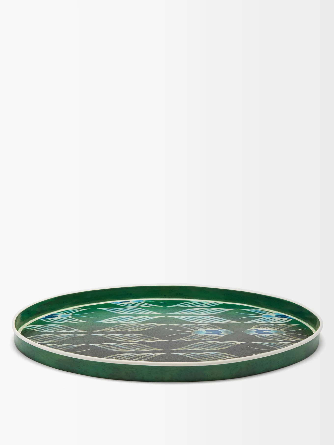Fauna peacock feather-painted iron tray | Matches (UK)