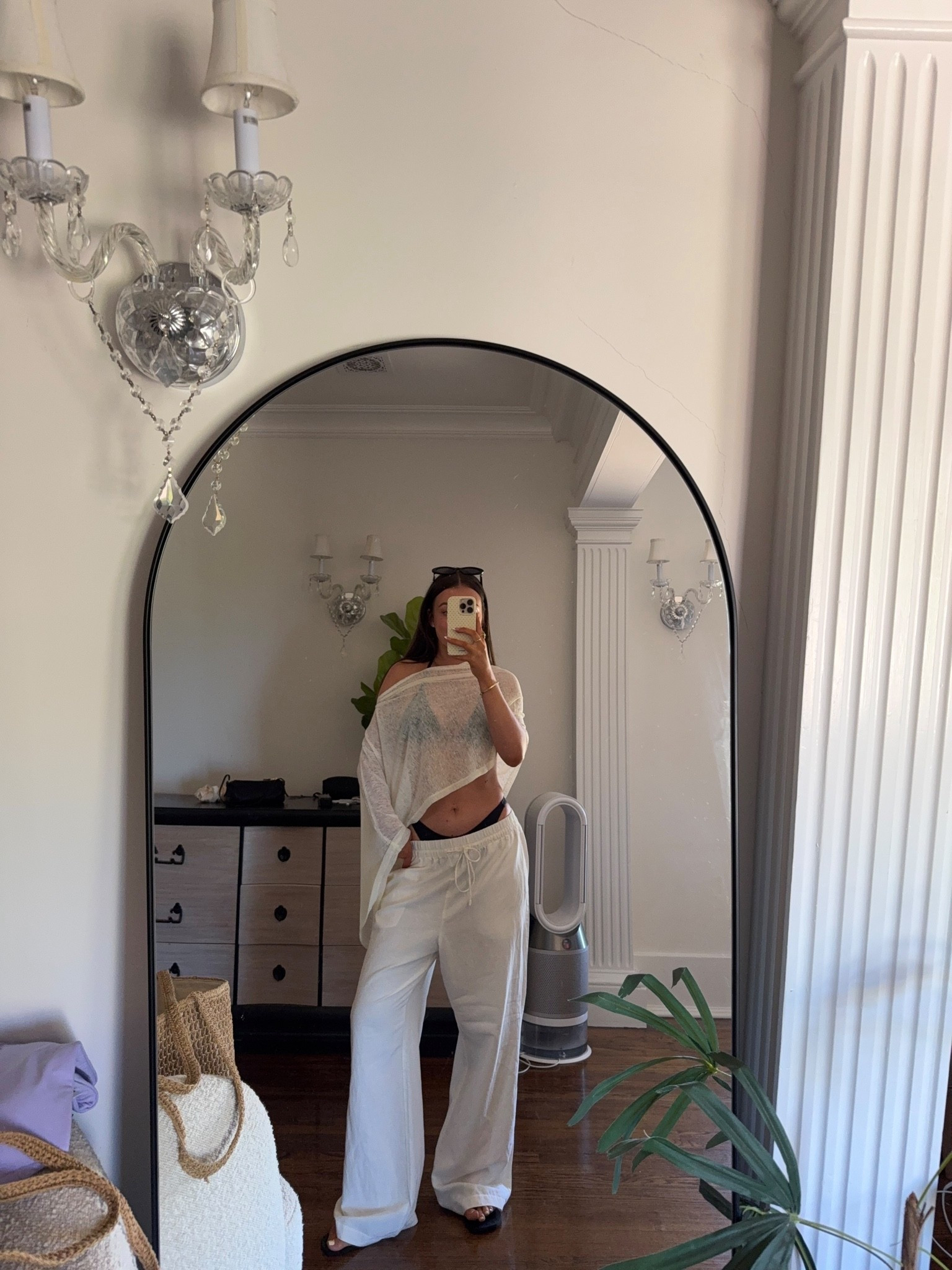 beach day fit!! 
medium pants but linked similar because they’re almost sold out 
bikini is heavy manners 
shoes are true to size