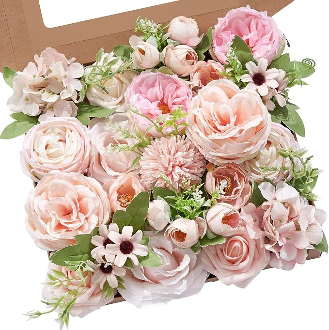 Serwalin Artificial Flowers Pink Wedding Flowers Silk Flowers with Stems Fake Cake Flowers for We... | Amazon (US)