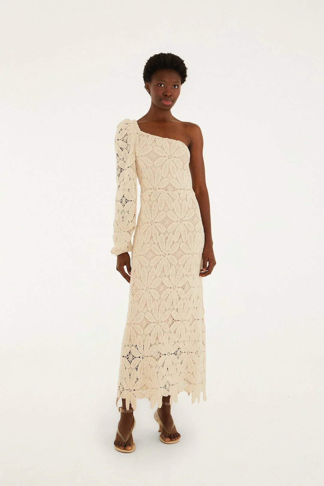 Off-White One-Shoulder Crochet Flower Maxi Dress | FARM Rio | FarmRio (US)