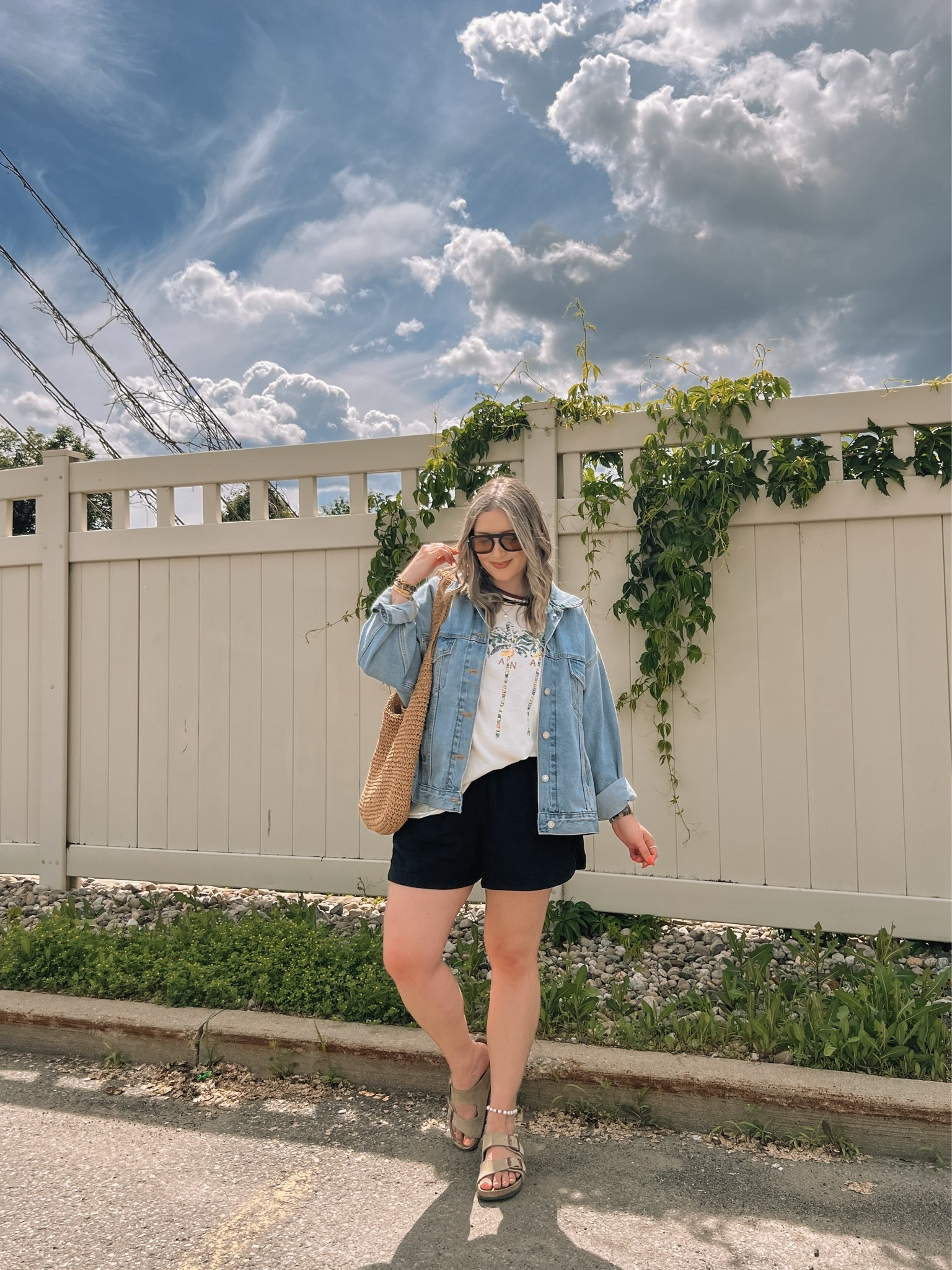 Casual summer outfit! Wearing my usual size L in the graphic tee. Sized up to XL in the denim jacket for an oversized fit. Shorts are from Old Navy last year, linked similar. Birkenstock sandals fit tts

#LTKsummer #LTKmidsize #LTKsale