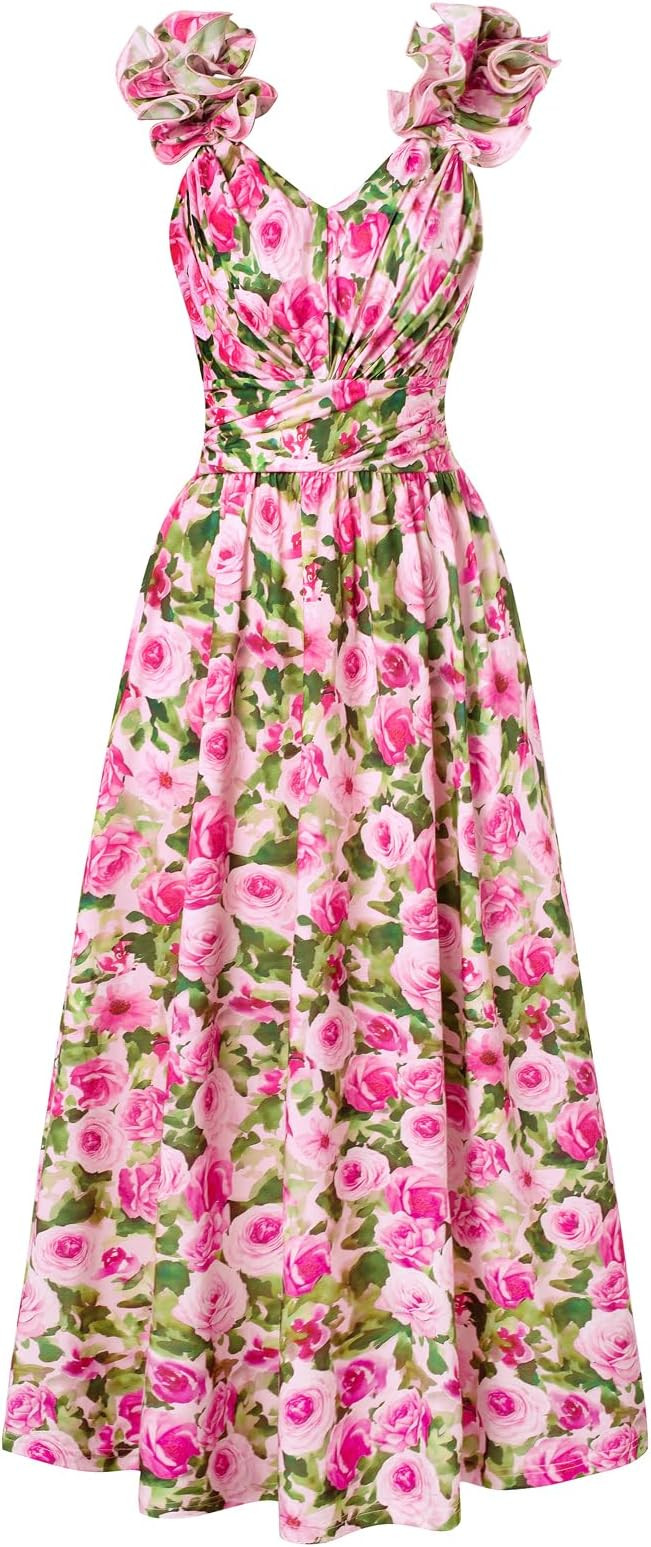 GRACE KARIN 2025 Women's Summer Floral Print Dress Sleeveless Casual Flowy Sundress A Line Ruffle... | Amazon (US)
