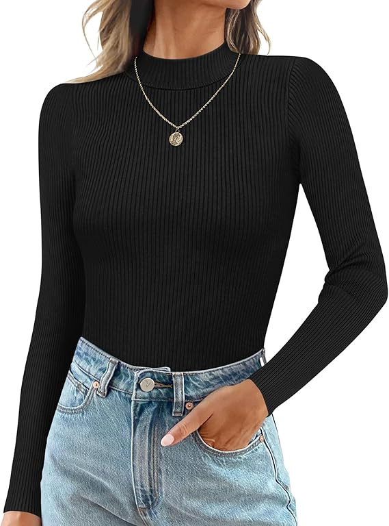 Ekouaer Mock Turtle Necks Tops for Women Long Sleeve Ribbed Shirts Thermal Slim Fit Lightweight U... | Amazon (US)