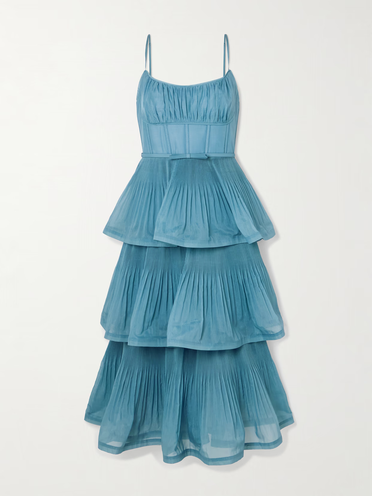 Zimmermann - Tiered Pleated Voile Midi Dress - Blue | NET-A-PORTER (US)