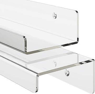 Amazon.com: Unum Set of 2 Acrylic 24" Invisible Floating Shelves for Wall; Clear Hanging Wall Dis... | Amazon (US)