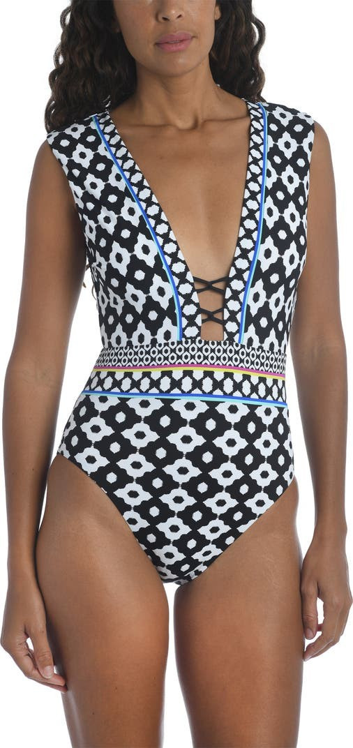 Ikat Plunge Neck One-Piece Swimsuit | Nordstrom Rack