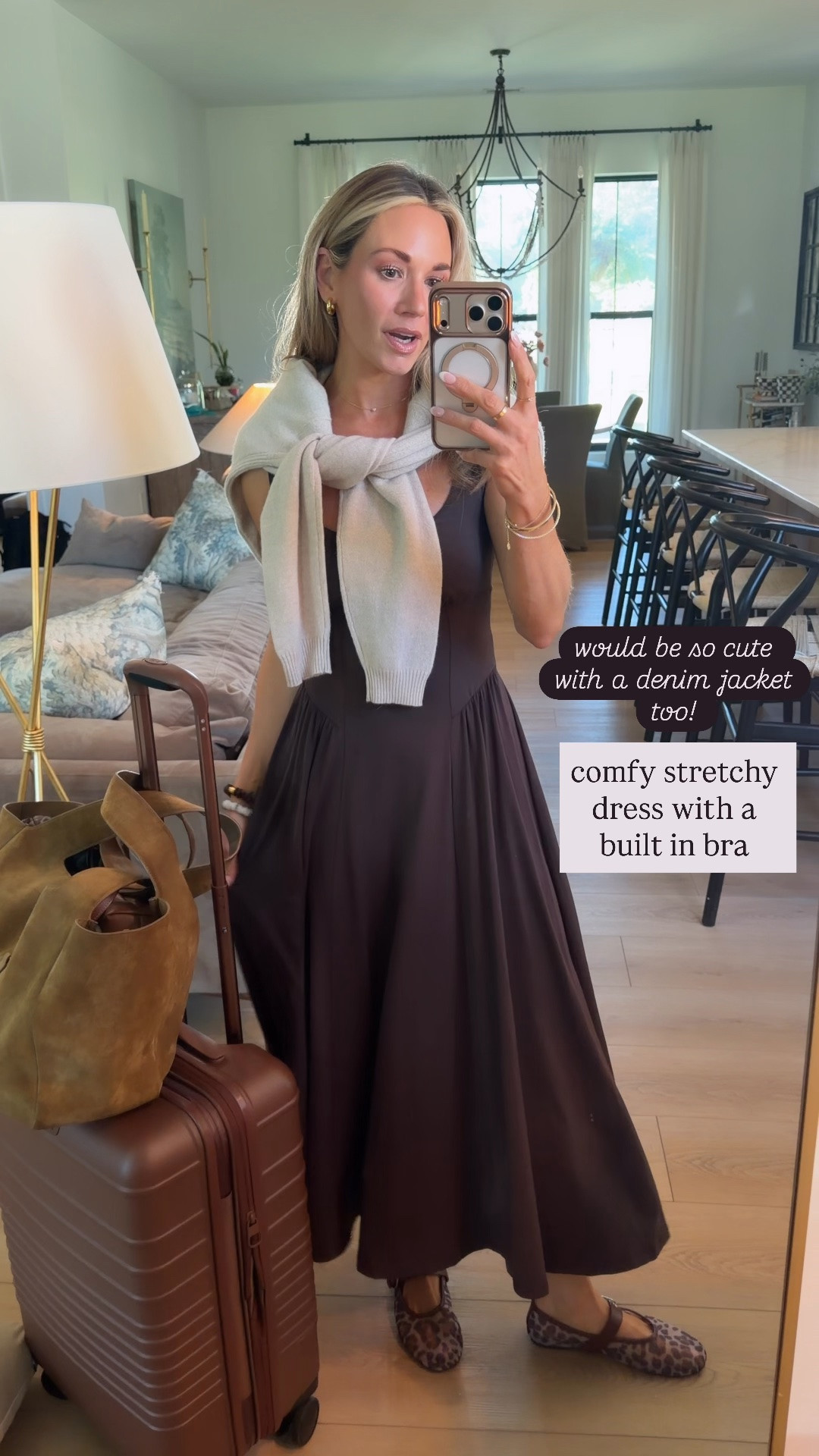 Cute travel fit! This dress is so stretchy and comfy! It has a built in bra so you don’t have to wear one! I’m wearing xs petite length. Runs tts.

#LTKTravel #LTKPetite #LTKSaleAlert