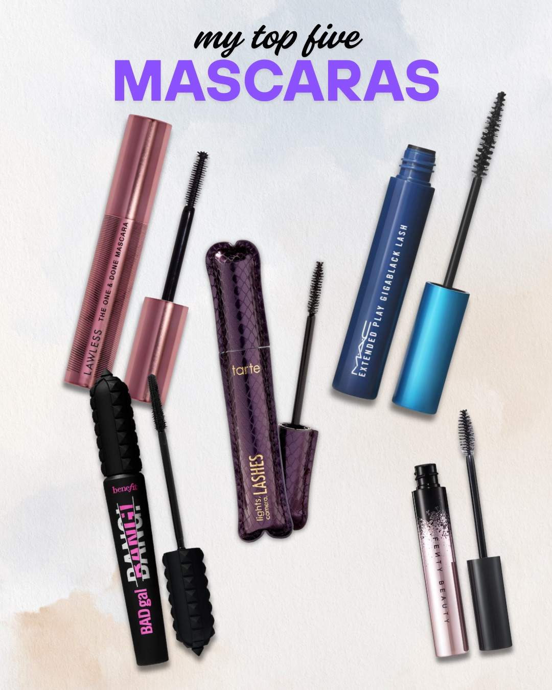 These are my top 5 mascaras that give me volume, length, and zero smudging.

Lawless The One & Done Mascara – The only mascara I’ve found that doesn’t transfer. Perfect for top and bottom lashes. Super black and holds a curl beautifully.

Tarte Lights, Camera, Lashes Mascara – Lengthens and separates without clumping. Makes my lashes look fluttery and full every time.

MAC Extended Play Gigablack Lash Mascara – My go-to for bottom lashes. The skinny wand grabs every lash and doesn’t flake or smudge throughout the day.

Benefit Bad Gal Bang Mascara – Serious volume with zero weight. Great for drama and still buildable without getting messy.

Fenty Beauty Full Frontal Volume, Lift & Curl Mascara – Lifts, defines, and curls all in one. The flat-to-fat brush gives control and bold payoff in just one coat.

#Top5Mascaras #BestMascaras #LengtheningMascara #VolumizingMascara #BottomLashMascara #NoSmudgeMascara #LTKMakeup #LTKBeauty

#LTKBeauty