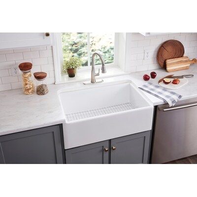 allen + roth  Farmhouse Apron Front 33-in x 18-in White Single Bowl Kitchen Sink | Lowe's